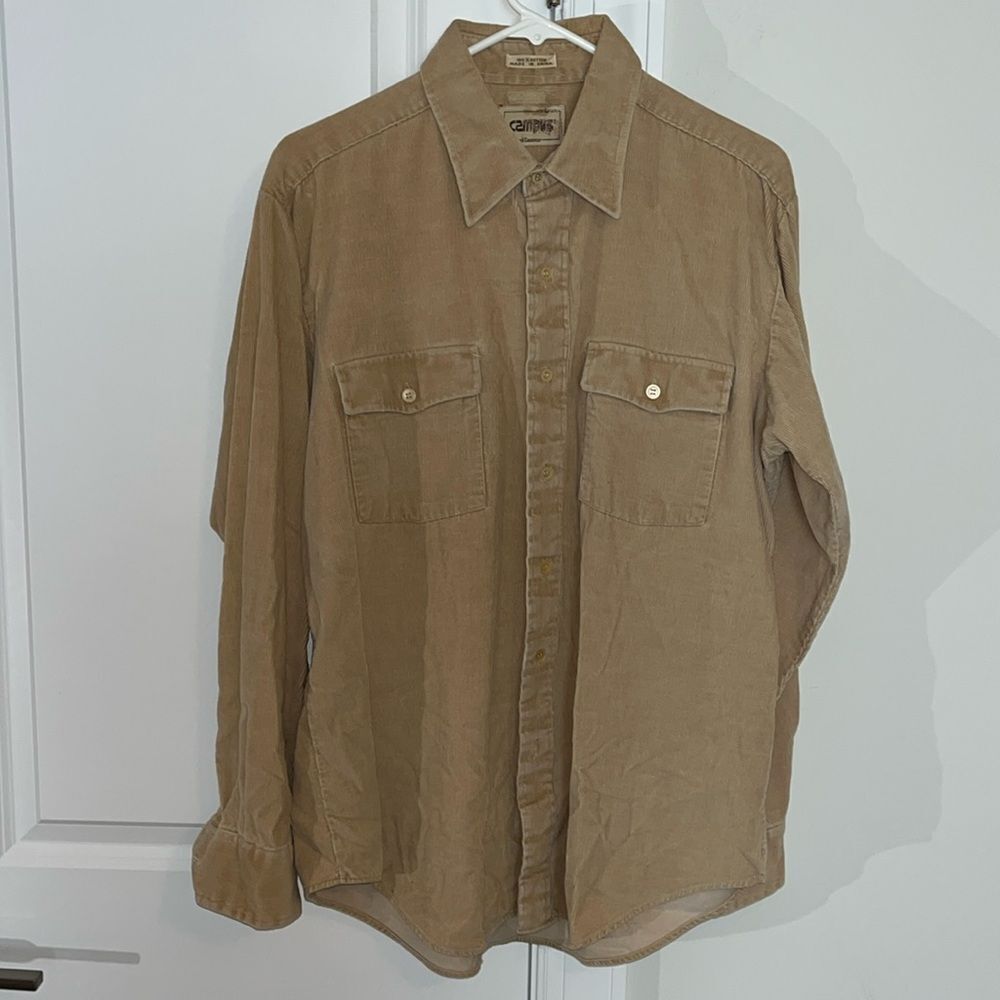 Vintage Campus Corduroy Shirt 100% Cotton LS Work Pocket Western Button Up Retro